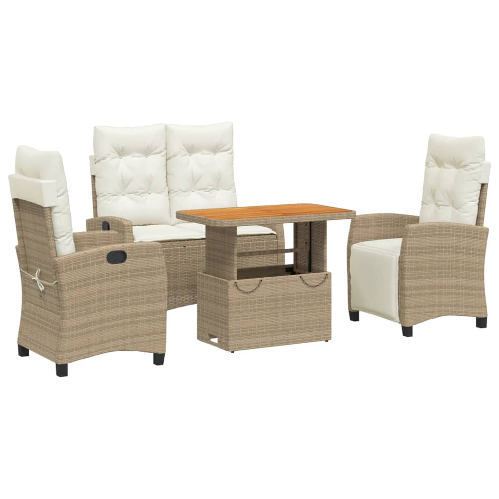 Set da Pranzo da Giardino 4 pz con Cuscini Beige in Polyrattan | homemem39