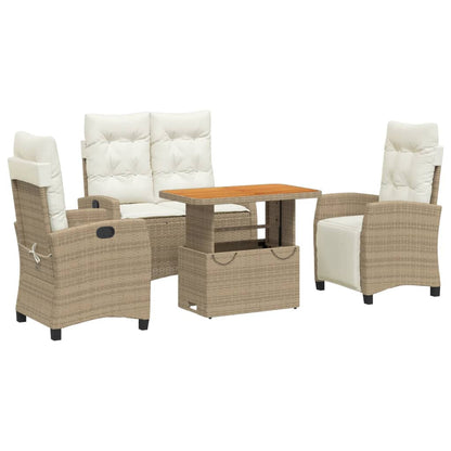 Set da Pranzo da Giardino 4 pz con Cuscini Beige in Polyrattan | homemem39