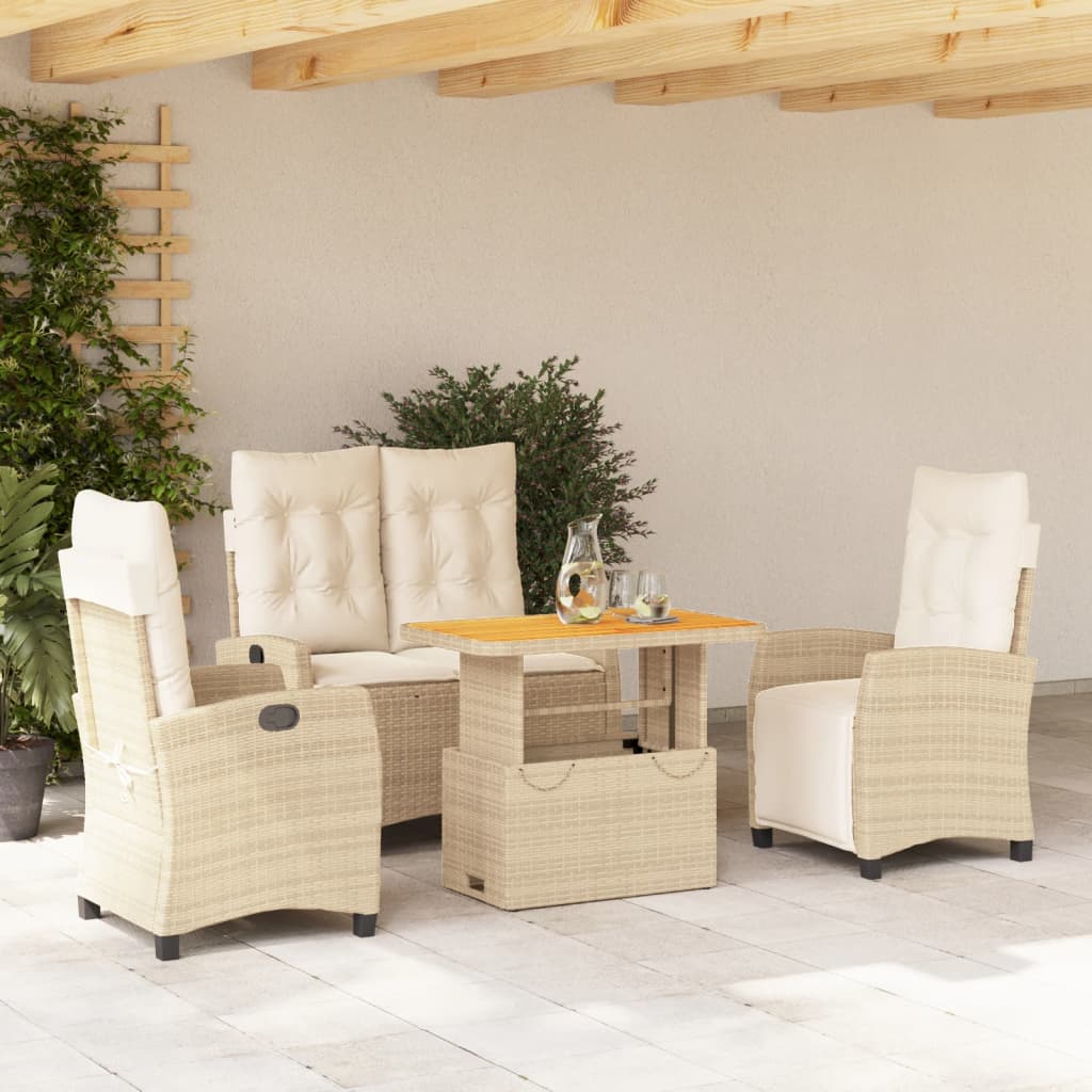 Set da Pranzo da Giardino 4 pz con Cuscini Beige in Polyrattan | homemem39