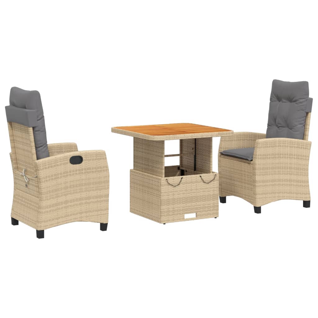 Set da Pranzo da Giardino 3 pz con Cuscini Beige in Polyrattan - homemem39
