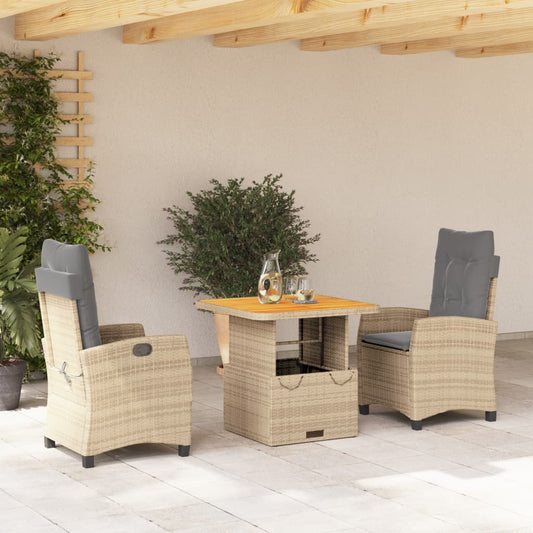 Set da Pranzo da Giardino 3 pz con Cuscini Beige in Polyrattan - homemem39