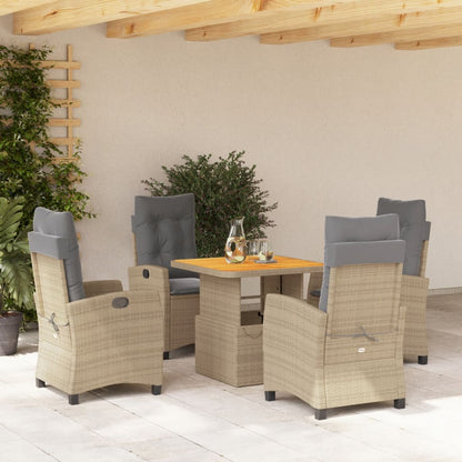 Set da Pranzo da Giardino 5 pz con Cuscini Beige in Polyrattan - homemem39