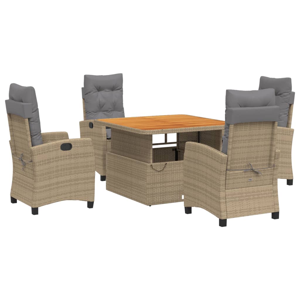 Set da Pranzo da Giardino 5 pz con Cuscini Beige in Polyrattan | homemem39