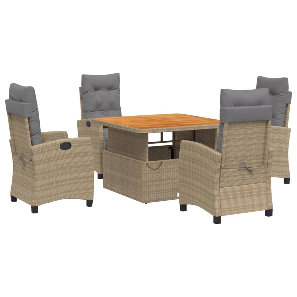 Set da Pranzo da Giardino 5 pz con Cuscini Beige in Polyrattan | homemem39