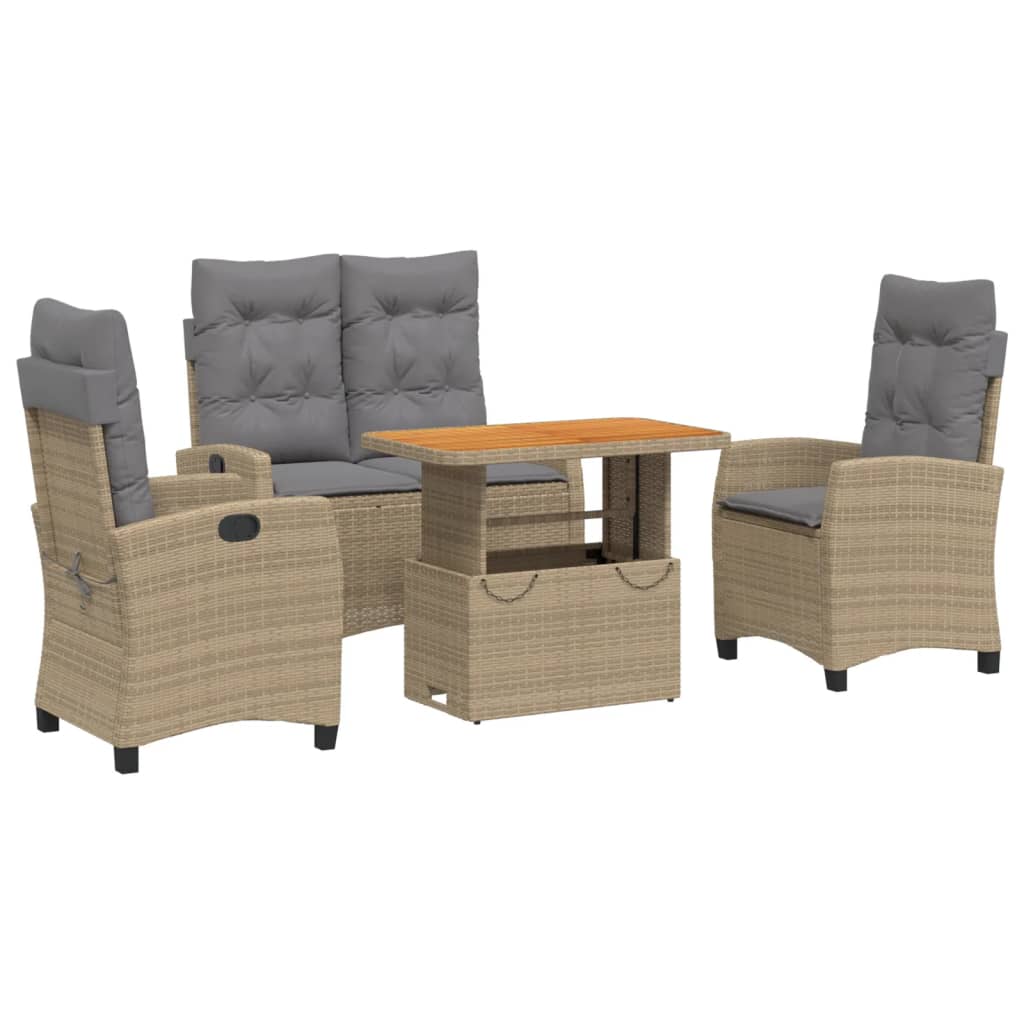 Set da Pranzo da Giardino 4 pz con Cuscini Beige in Polyrattan | homemem39