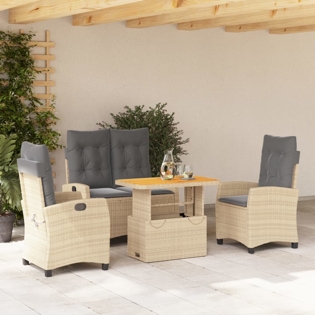 Set da Pranzo da Giardino 4 pz con Cuscini Beige in Polyrattan | homemem39
