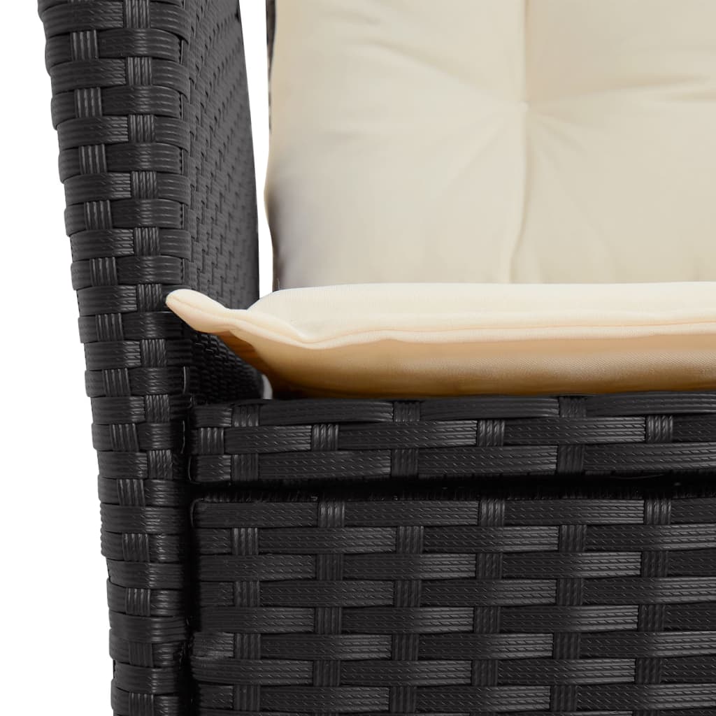 Set da Pranzo da Giardino 3 pz con Cuscini Nero in Polyrattan - homemem39