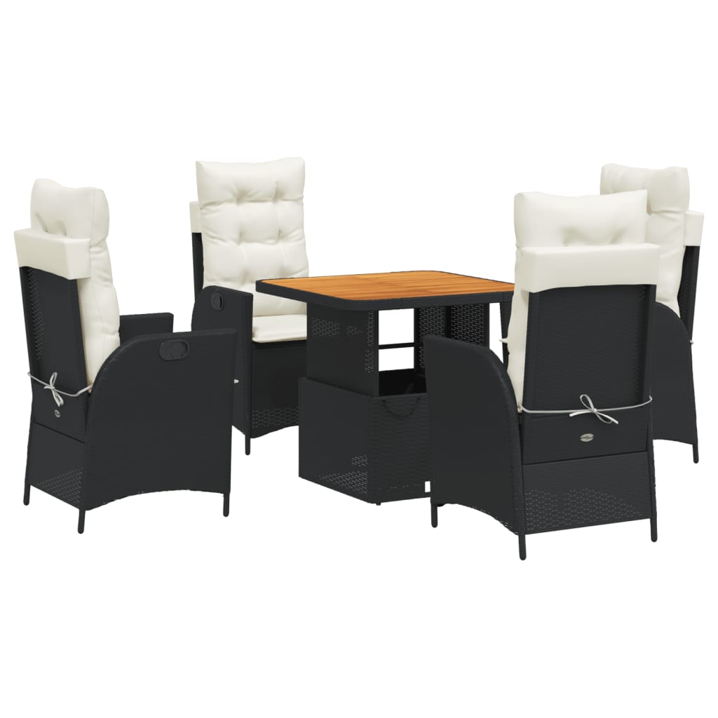 Set da Pranzo da Giardino 5 pz Nero con Cuscini in Polyrattan | homemem39