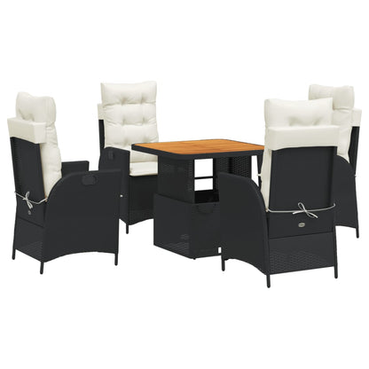 Set da Pranzo da Giardino 5 pz Nero con Cuscini in Polyrattan | homemem39