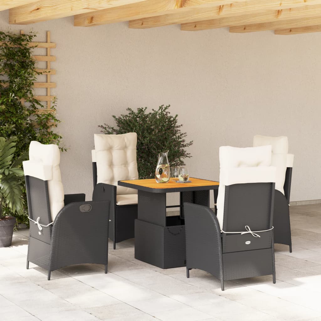 Set da Pranzo da Giardino 5 pz Nero con Cuscini in Polyrattan | homemem39