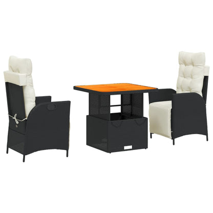 Set da Pranzo da Giardino 3 pz con Cuscini Nero in Polyrattan | homemem39