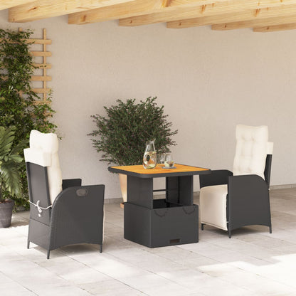 Set da Pranzo da Giardino 3 pz con Cuscini Nero in Polyrattan | homemem39