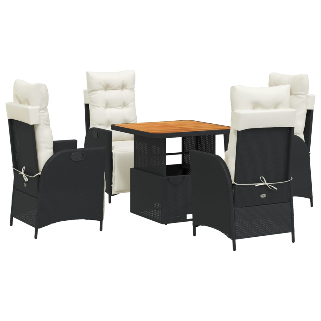 Set da Pranzo da Giardino 5 pz Nero con Cuscini in Polyrattan - homemem39