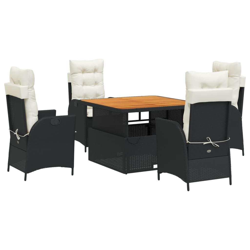 Set da Pranzo da Giardino 5 pz Nero con Cuscini in Polyrattan | homemem39