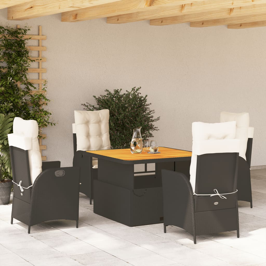 Set da Pranzo da Giardino 5 pz Nero con Cuscini in Polyrattan | homemem39