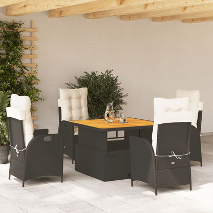 Set da Pranzo da Giardino 5 pz Nero con Cuscini in Polyrattan | homemem39