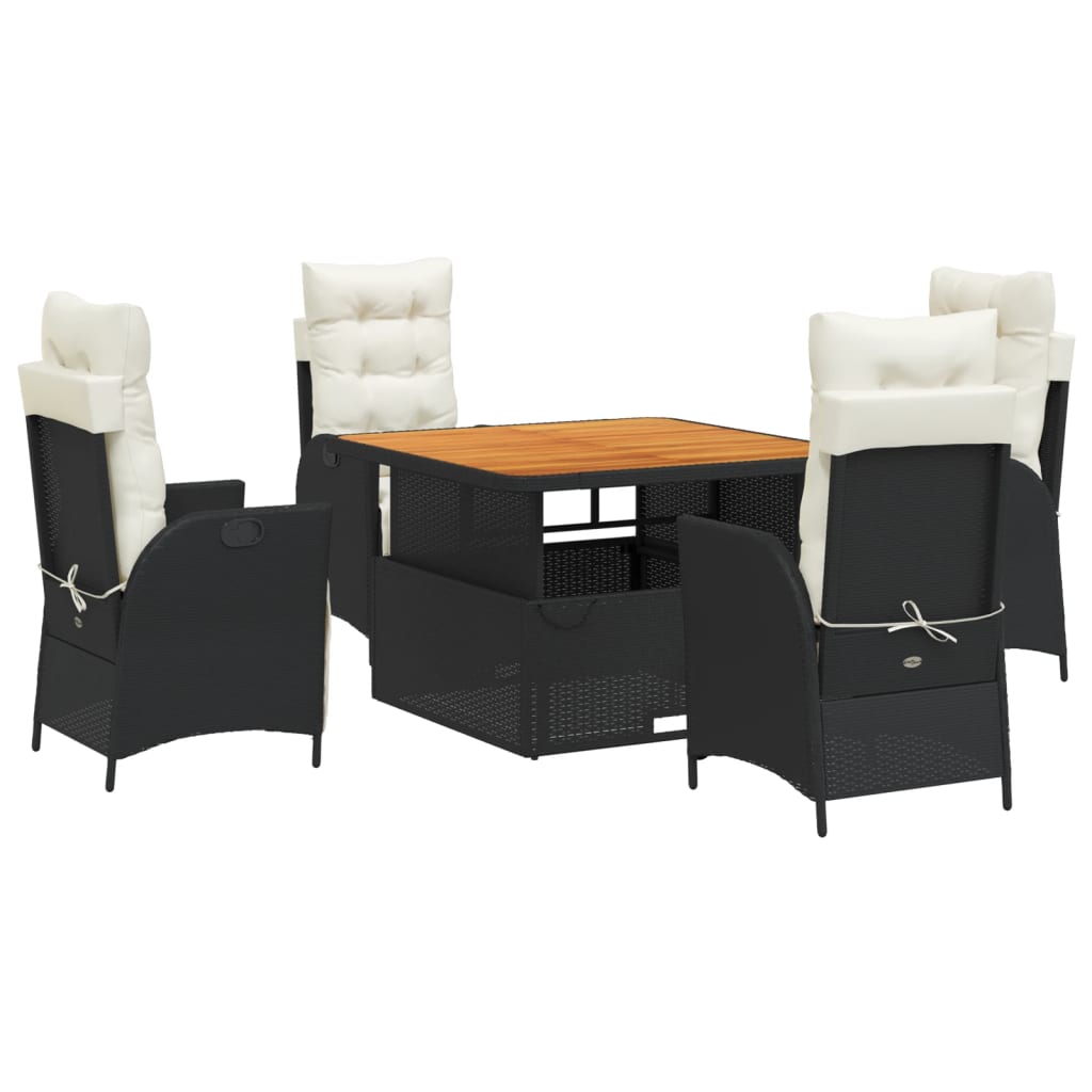 Set da Pranzo da Giardino 5 pz Nero con Cuscini in Polyrattan | homemem39