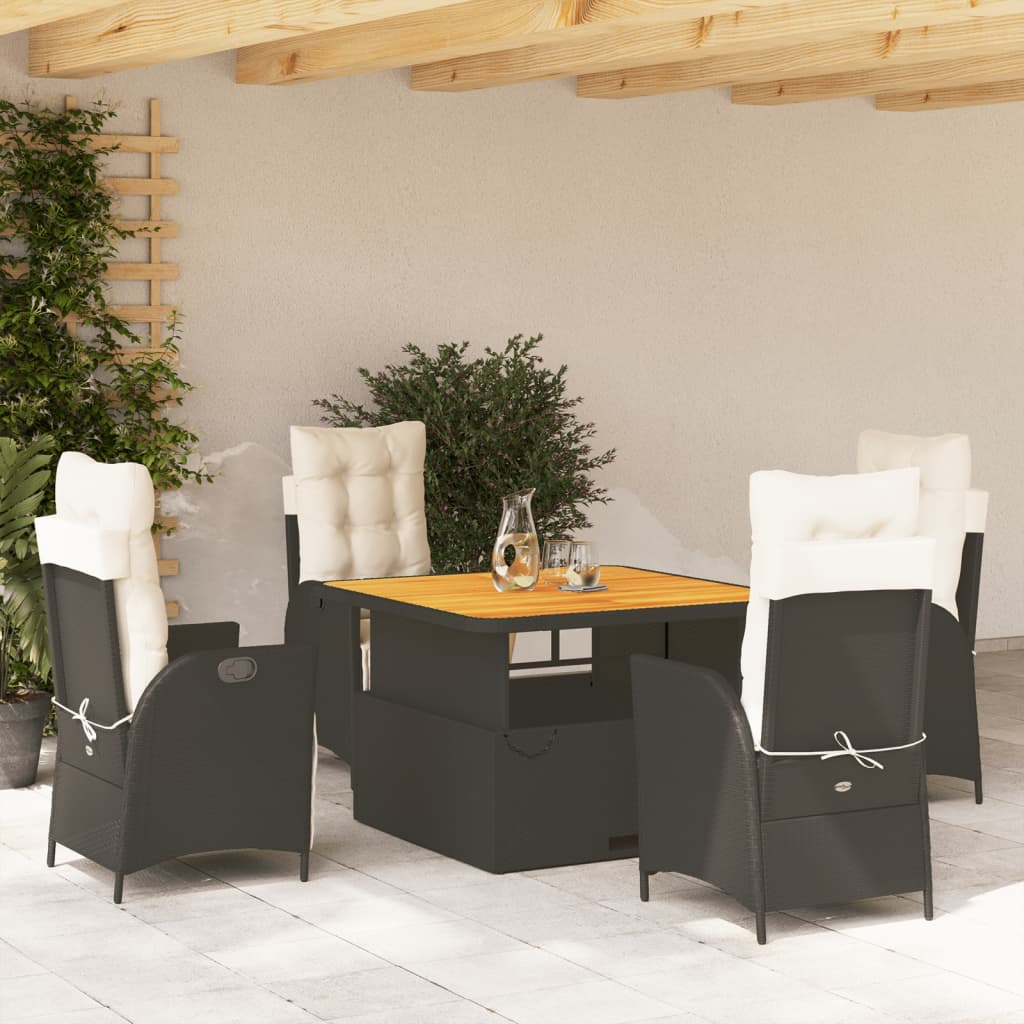 Set da Pranzo da Giardino 5 pz Nero con Cuscini in Polyrattan - homemem39