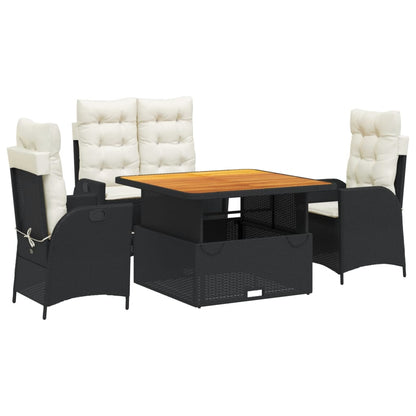 Set da Pranzo da Giardino 4 pz con Cuscini Nero in Polyrattan | homemem39