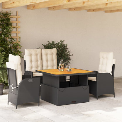 Set da Pranzo da Giardino 4 pz con Cuscini Nero in Polyrattan | homemem39