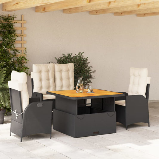 Set da Pranzo da Giardino 4 pz con Cuscini Nero in Polyrattan | homemem39