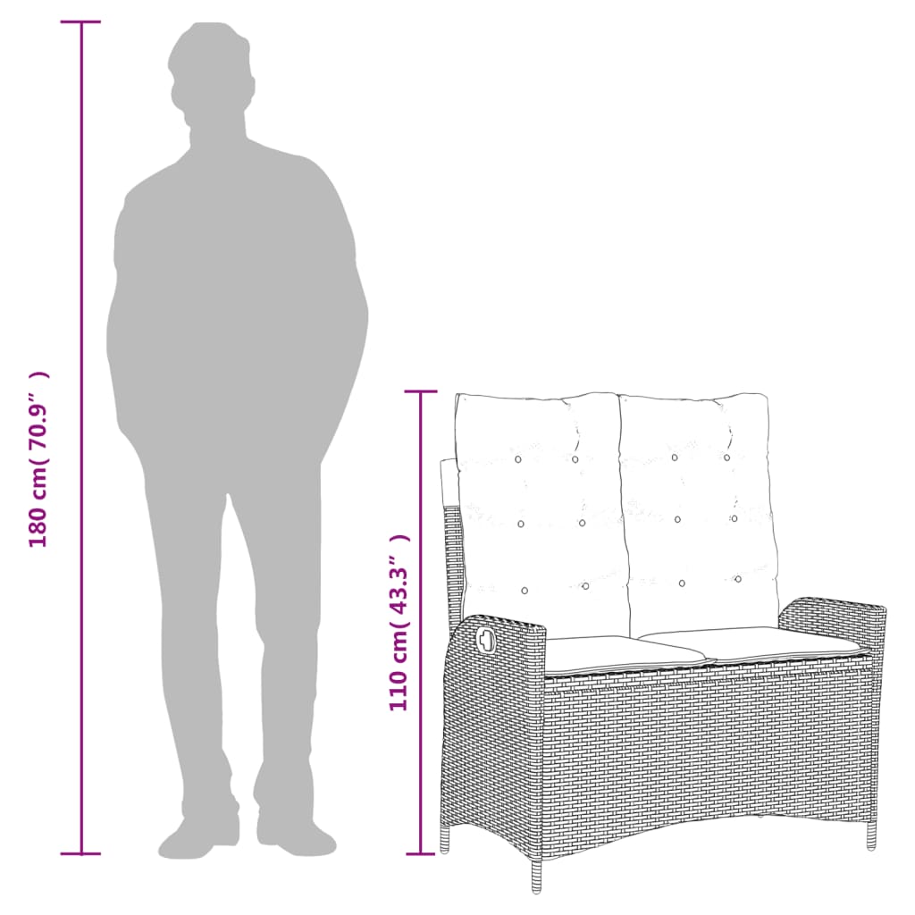 Set da Pranzo da Giardino 2 pz con Cuscini Nero in Polyrattan - homemem39