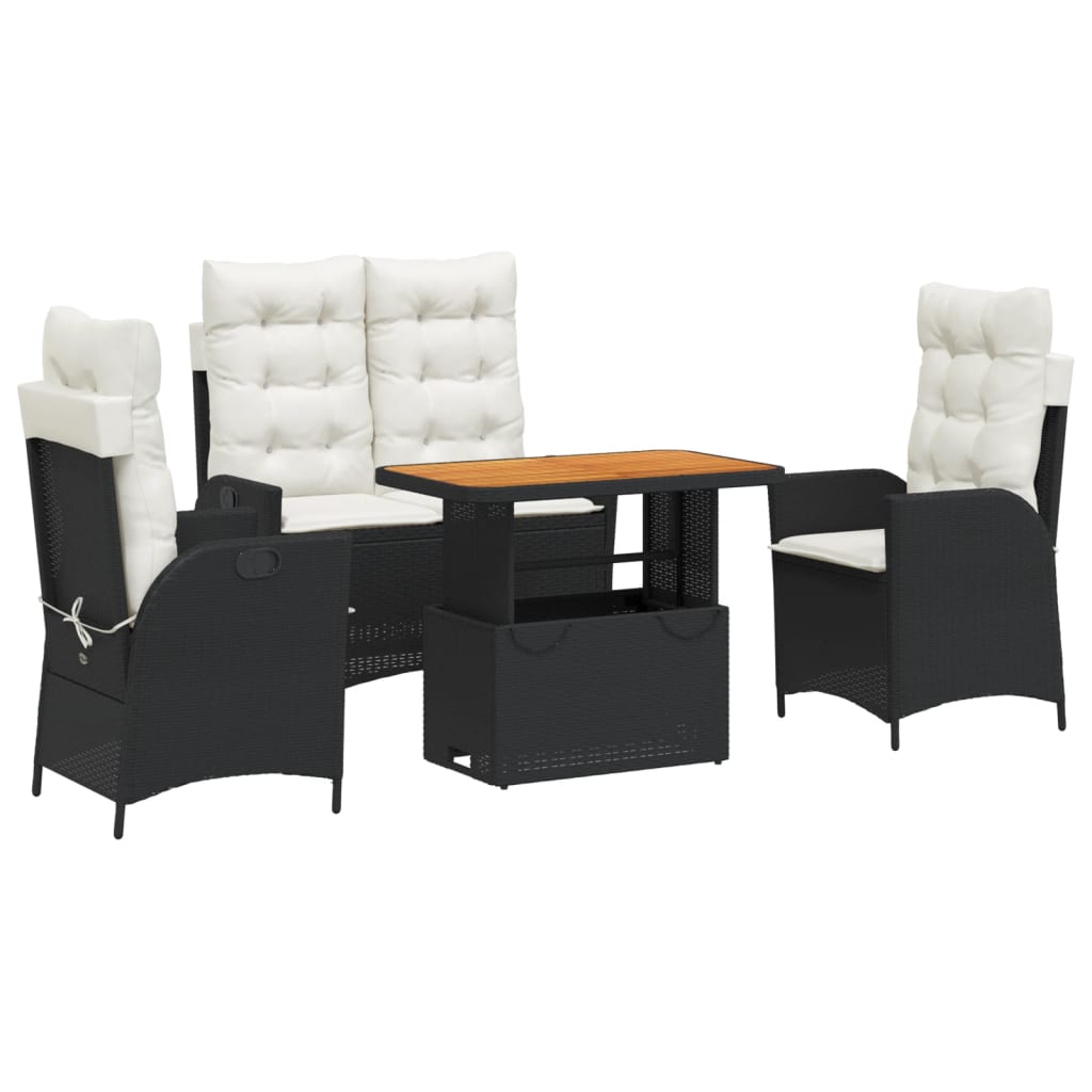 Set da Pranzo da Giardino 4 pz con Cuscini Nero in Polyrattan | homemem39