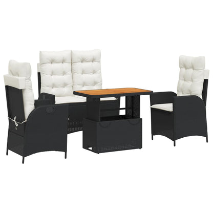 Set da Pranzo da Giardino 4 pz con Cuscini Nero in Polyrattan | homemem39