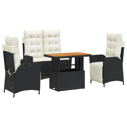 Set da Pranzo da Giardino 4 pz con Cuscini Nero in Polyrattan | homemem39