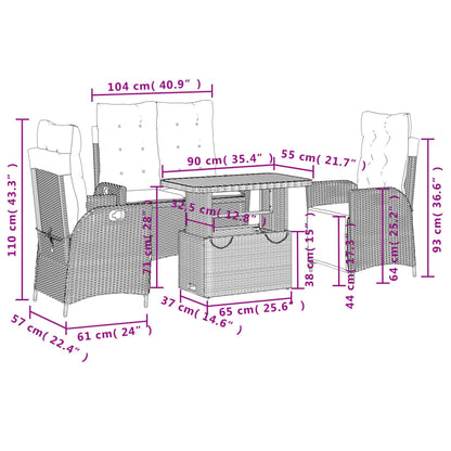 Set da Pranzo da Giardino 4 pz con Cuscini Nero in Polyrattan - homemem39