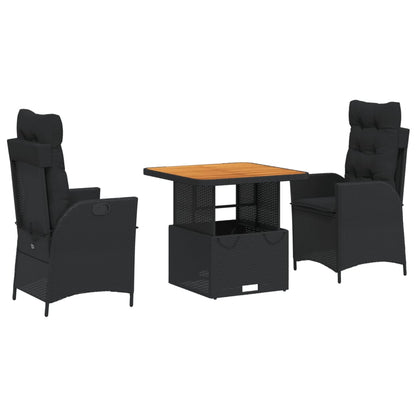 Set da Pranzo da Giardino 3 pz con Cuscini Nero in Polyrattan | homemem39