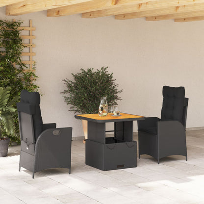 Set da Pranzo da Giardino 3 pz con Cuscini Nero in Polyrattan | homemem39