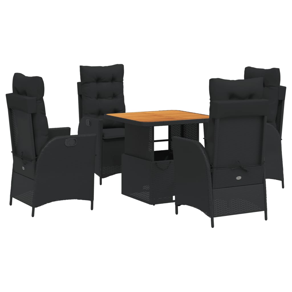 Set da Pranzo da Giardino 5 pz Nero con Cuscini in Polyrattan - homemem39