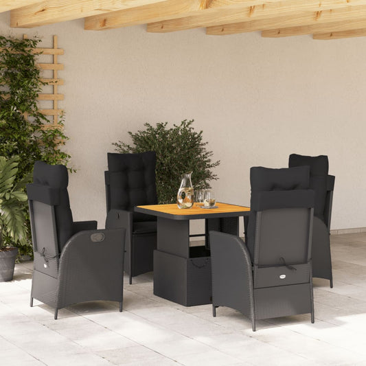 Set da Pranzo da Giardino 5 pz Nero con Cuscini in Polyrattan - homemem39