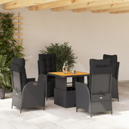 Set da Pranzo da Giardino 5 pz Nero con Cuscini in Polyrattan - homemem39