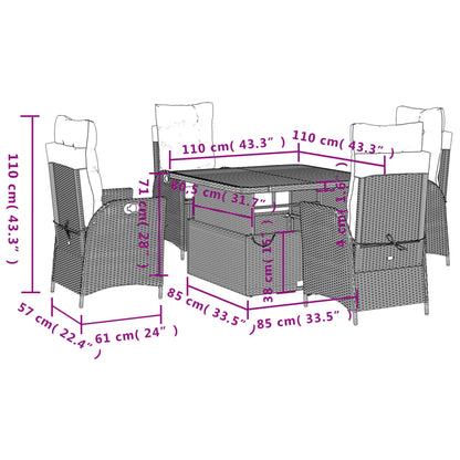 Set da Pranzo da Giardino 5 pz Nero con Cuscini in Polyrattan | homemem39