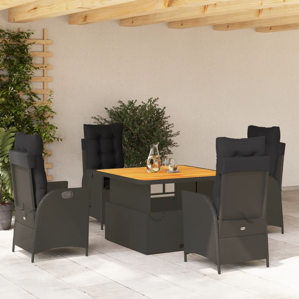 Set da Pranzo da Giardino 5 pz Nero con Cuscini in Polyrattan | homemem39