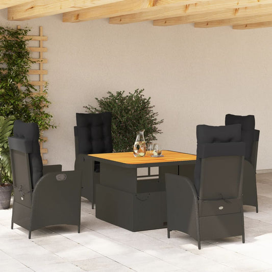 Set da Pranzo da Giardino 5 pz Nero con Cuscini in Polyrattan - homemem39