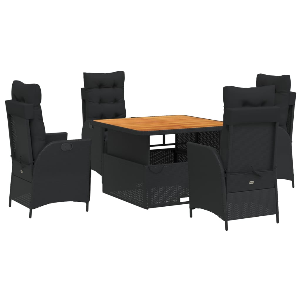 Set da Pranzo da Giardino 5 pz Nero con Cuscini in Polyrattan | homemem39