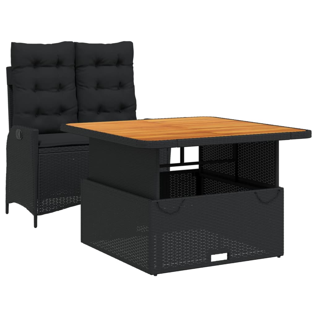Set da Pranzo da Giardino 2 pz con Cuscini Nero in Polyrattan | homemem39