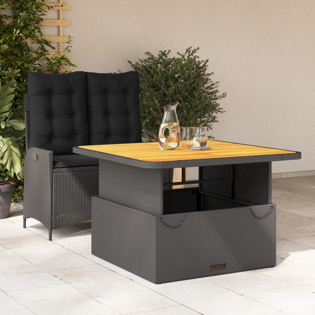 Set da Pranzo da Giardino 2 pz con Cuscini Nero in Polyrattan | homemem39