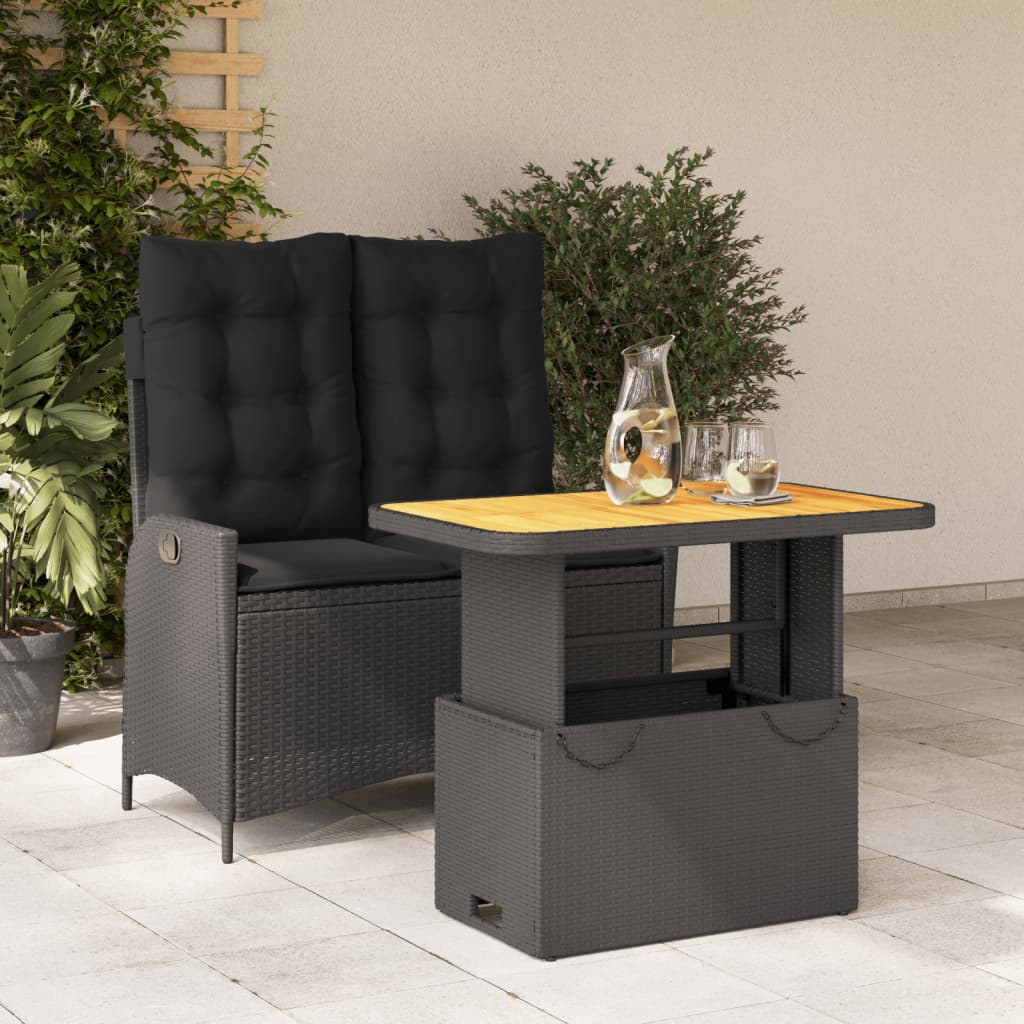 Set da Pranzo da Giardino 2 pz con Cuscini Nero in Polyrattan | homemem39