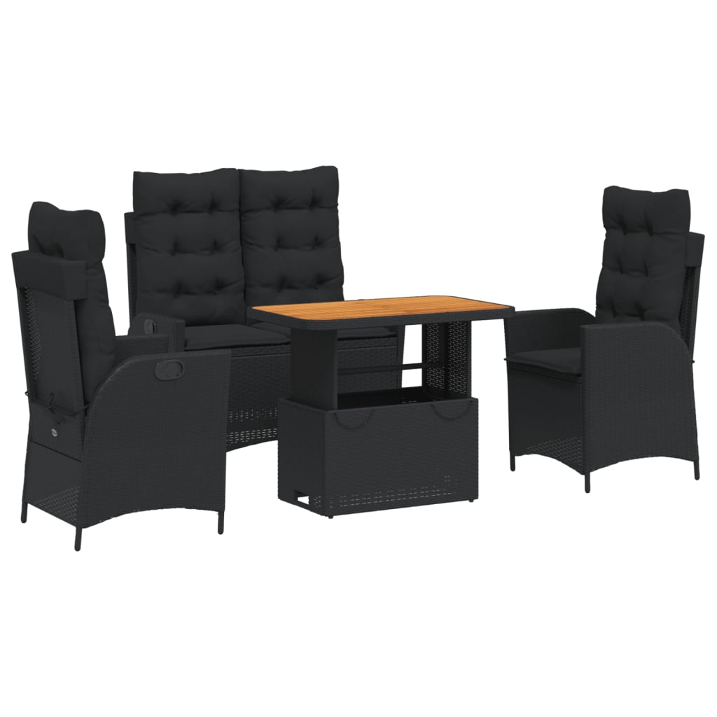 Set da Pranzo da Giardino 4 pz con Cuscini Nero in Polyrattan | homemem39