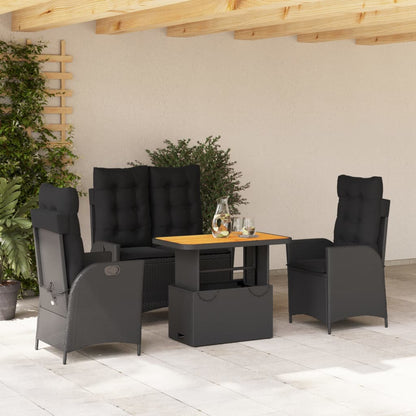 Set da Pranzo da Giardino 4 pz con Cuscini Nero in Polyrattan | homemem39