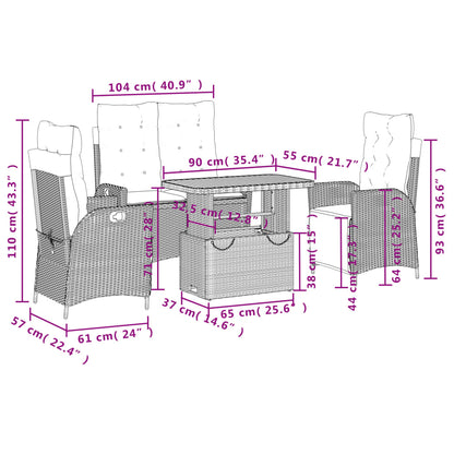 Set da Pranzo da Giardino 4 pz con Cuscini Nero in Polyrattan - homemem39