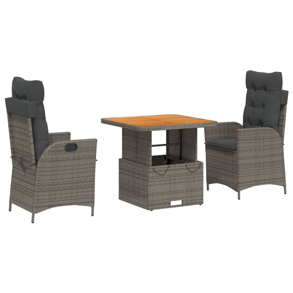 Set da Pranzo da Giardino 3 pz con Cuscini in Polyrattan Grigio - homemem39