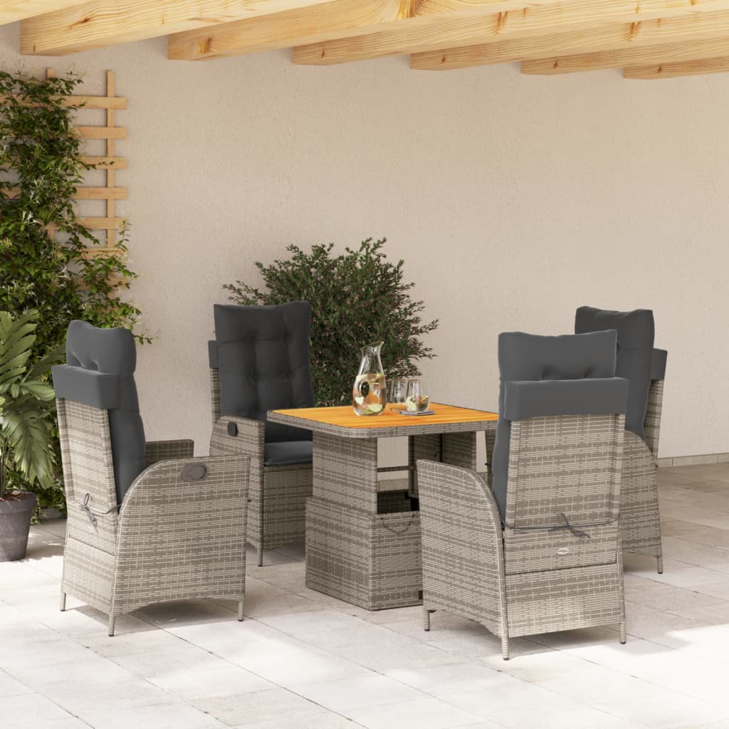 Set da Pranzo da Giardino 5 pz con Cuscini in Polyrattan Grigio | homemem39