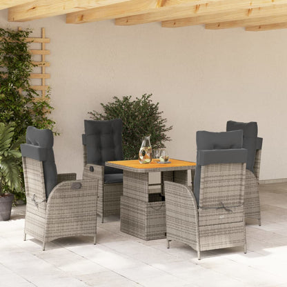 Set da Pranzo da Giardino 5 pz con Cuscini in Polyrattan Grigio | homemem39
