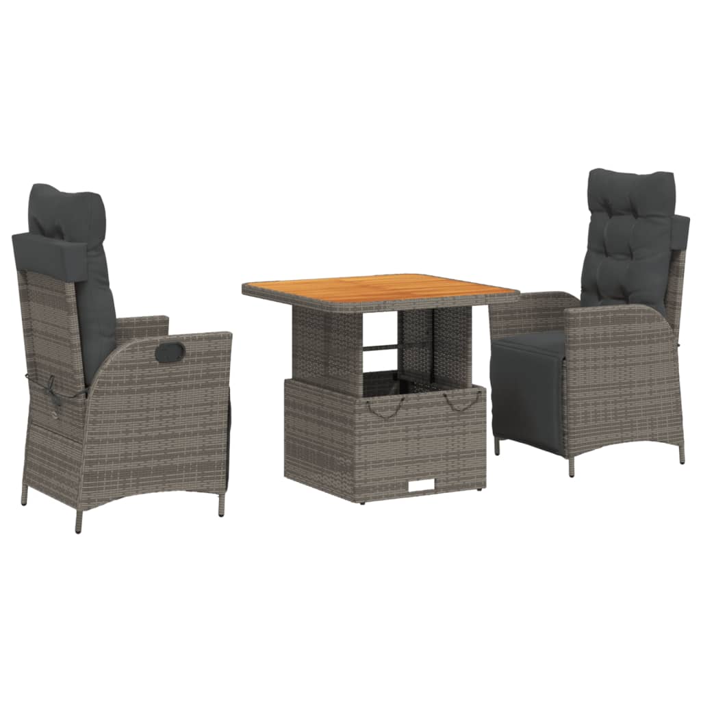 Set da Pranzo da Giardino 3 pz con Cuscini in Polyrattan Grigio - homemem39