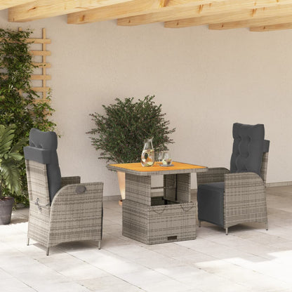 Set da Pranzo da Giardino 3 pz con Cuscini in Polyrattan Grigio | homemem39